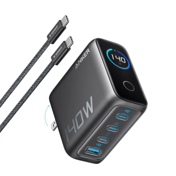 شاحن حائط أنكر زولو 140 واط - 1× USB-A - 3× - USB-C مع كابل USB-C