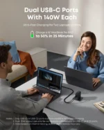 ⁦شاحن حائط أنكر زولو 140 واط - 1× USB-A - 3× - USB-C مع كابل USB-C⁩ - الصورة ⁦3⁩