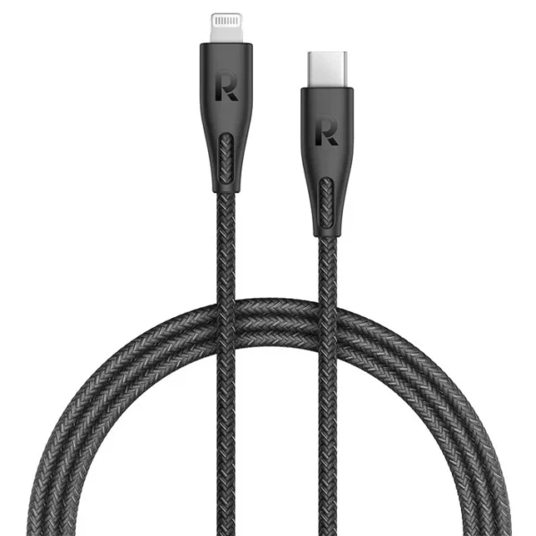 كابل رايف باور RP-CB1018 من Type-C إلى Lightning، مضفر بالنايلون، بطول 2 متر